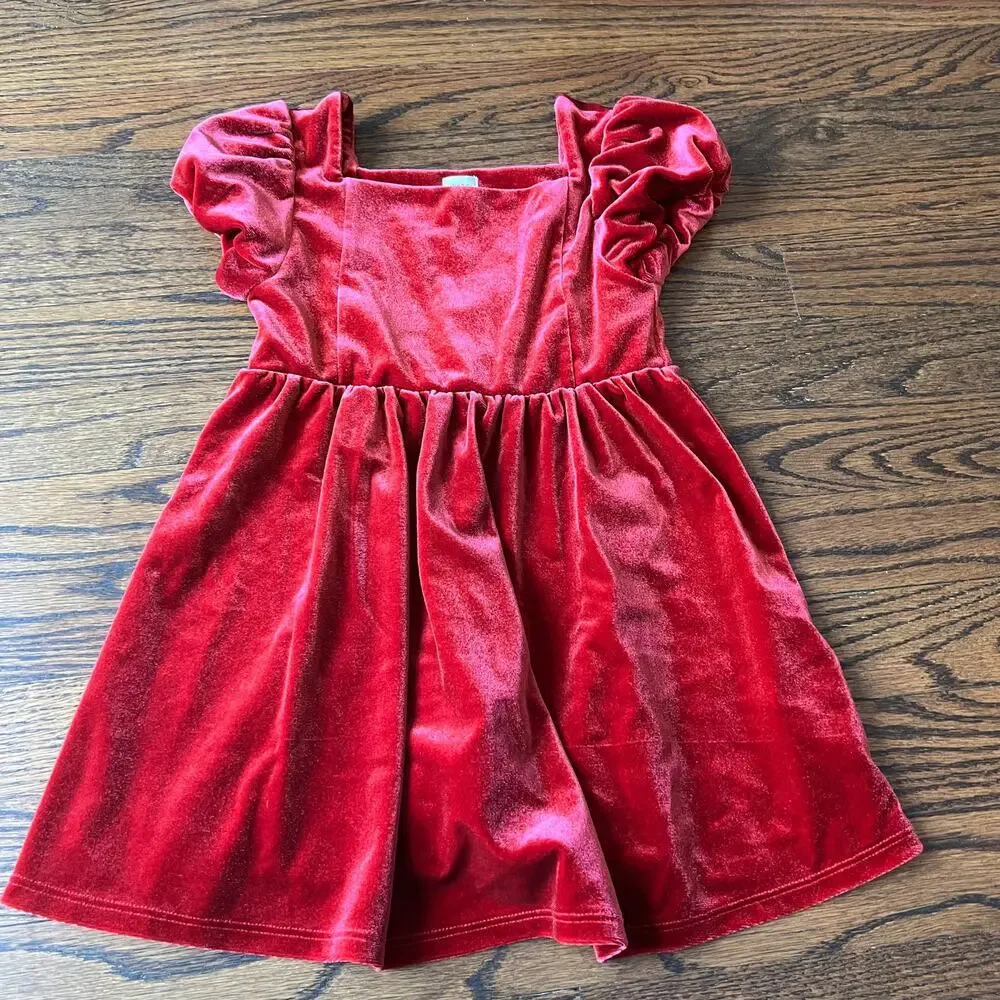Baby Gap Girl's Velvet Velour Red Holiday Christmas Short Sleeve Dress - 3T